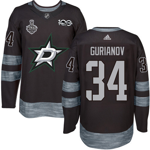 Adidas Men Dallas Stars #34 Denis Gurianov Black 1917-2017 100th Anniversary 2020 Stanley Cup Final Stitched NHL Jersey->dallas stars->NHL Jersey